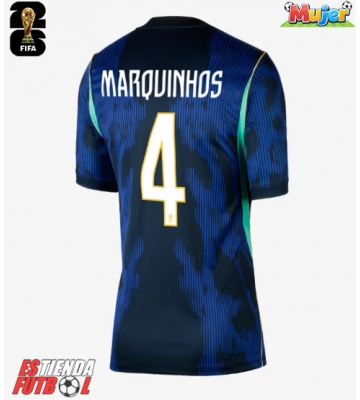 Brasil Marquinhos #4 Segunda Equipación Mujer Mundial 2026 Manga Corta